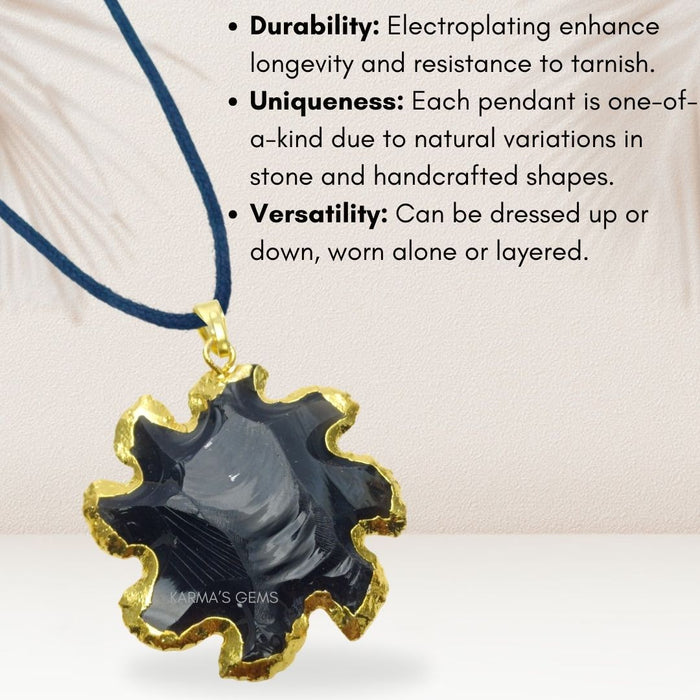 ELECTROPLATED BLACK OBSIDIAN STONE PENDANT
