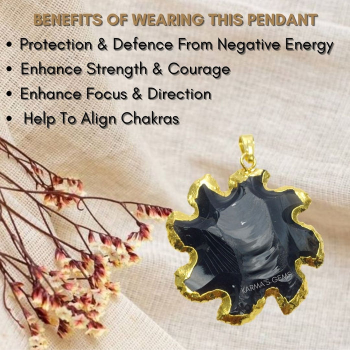 ELECTROPLATED BLACK OBSIDIAN STONE PENDANT