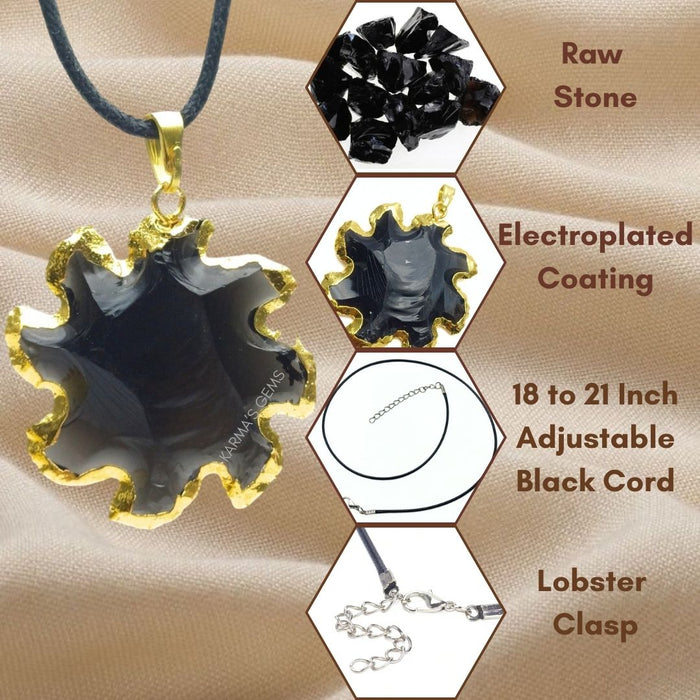 ELECTROPLATED BLACK OBSIDIAN STONE PENDANT
