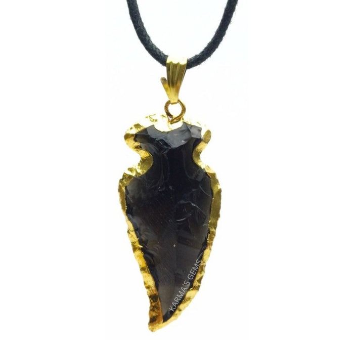 ELECTROPLATED BLACK OBSIDIAN STONE PENDANT