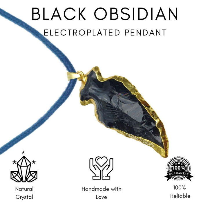 ELECTROPLATED BLACK OBSIDIAN STONE PENDANT