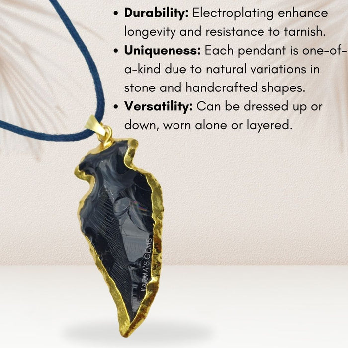ELECTROPLATED BLACK OBSIDIAN STONE PENDANT