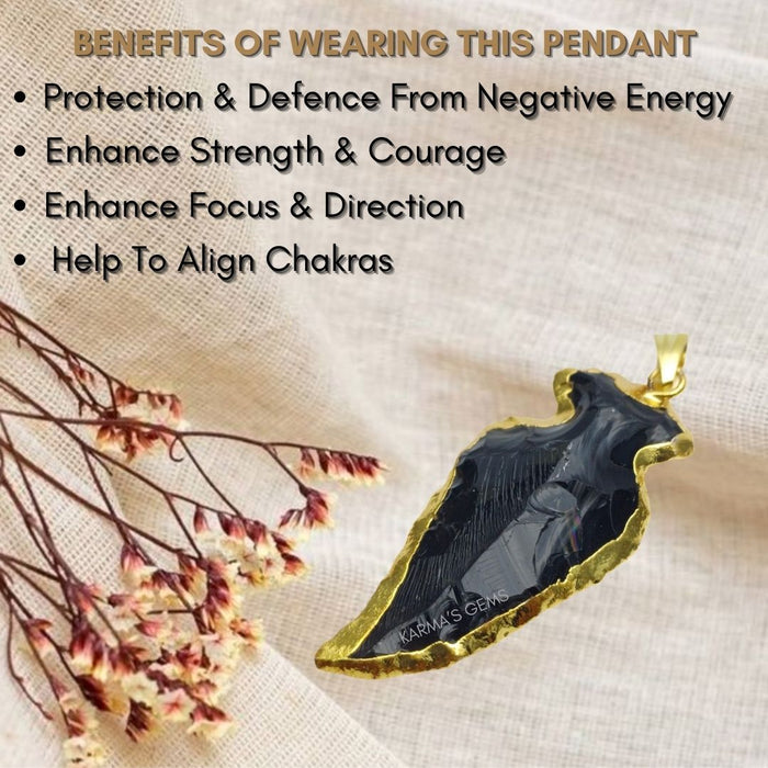 ELECTROPLATED BLACK OBSIDIAN STONE PENDANT