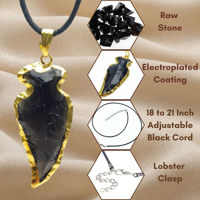 ELECTROPLATED BLACK OBSIDIAN STONE PENDANT