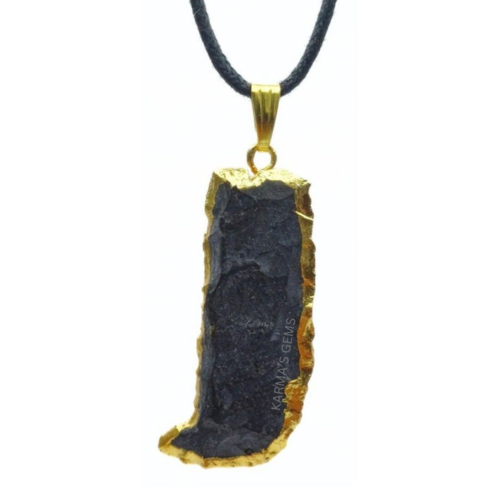 ELECTROPLATED BLACK OBSIDIAN STONE PENDANT
