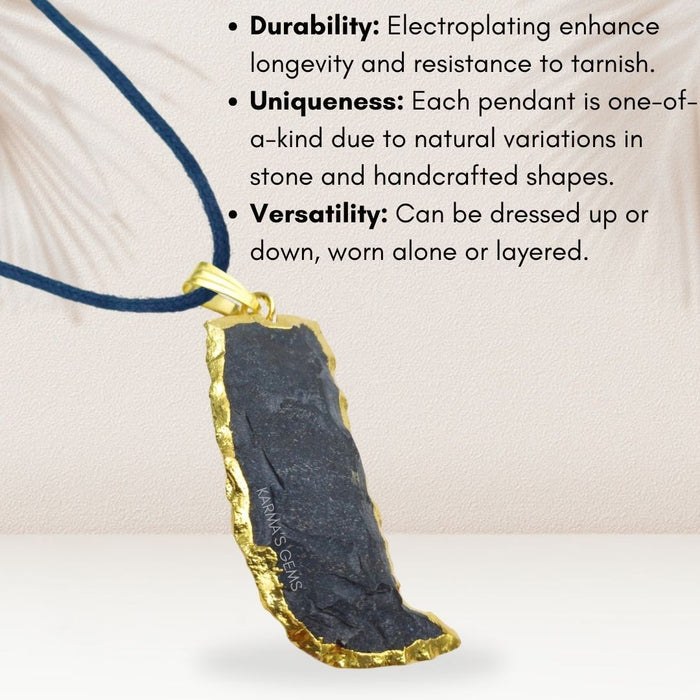 ELECTROPLATED BLACK OBSIDIAN STONE PENDANT