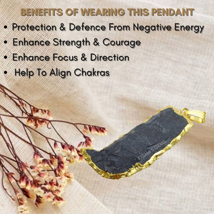 ELECTROPLATED BLACK OBSIDIAN STONE PENDANT