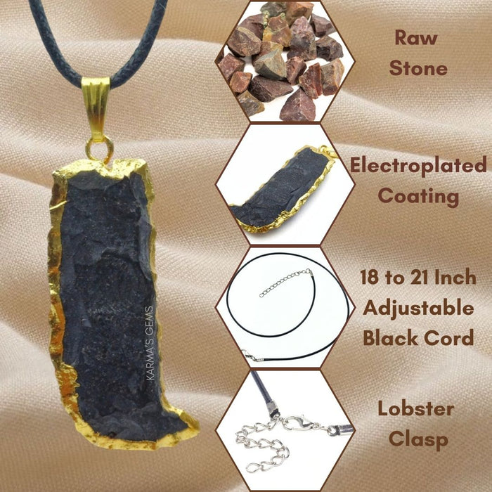 ELECTROPLATED BLACK OBSIDIAN STONE PENDANT