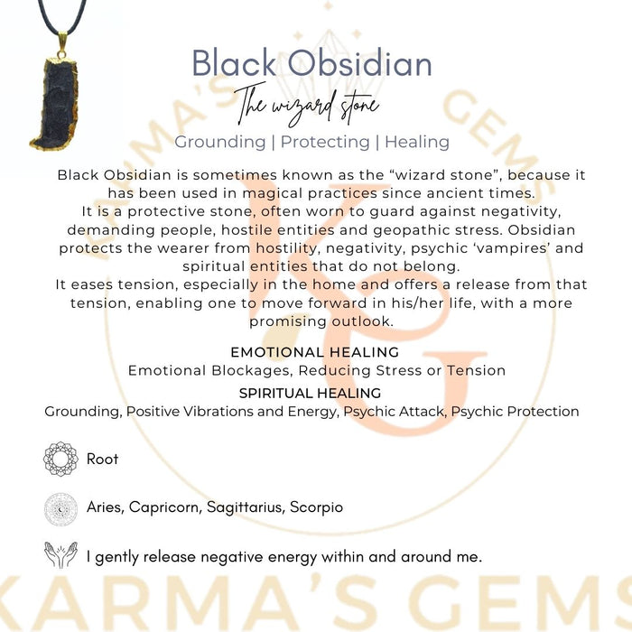 ELECTROPLATED BLACK OBSIDIAN STONE PENDANT