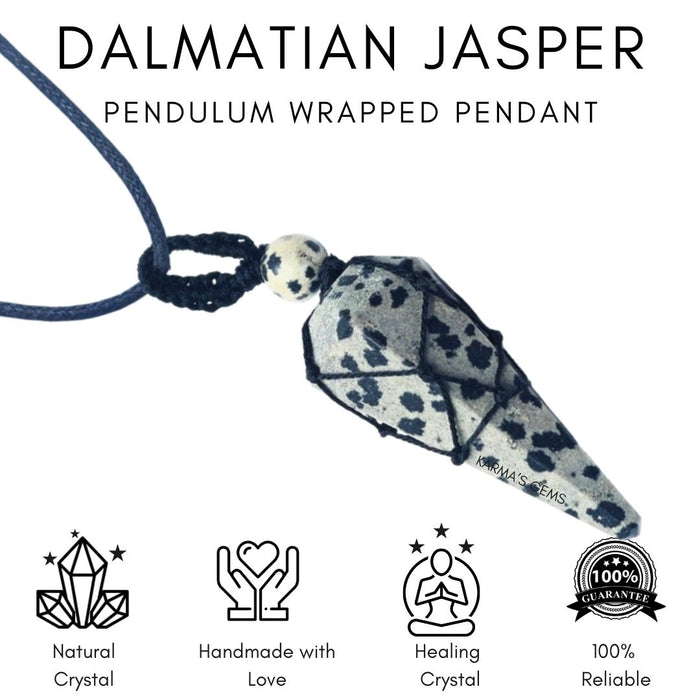 DALMATIAN JASPER STONE THREAD WRAPPED PENDULUM PENDANT