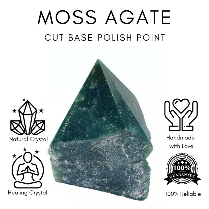 MOSS AGATE STONE CUT BASE POLISH POINT