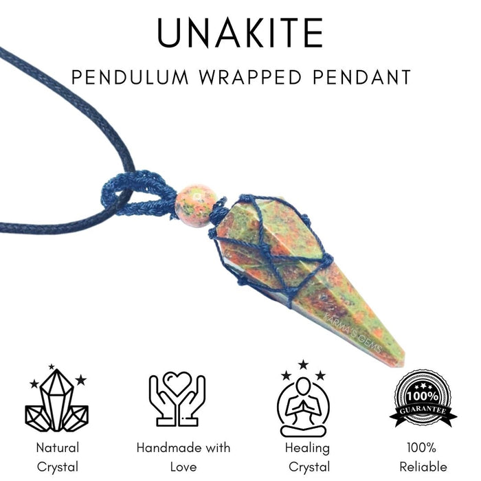 UNAKITE STONE THREAD WRAPPED PENDULUM PENDANT