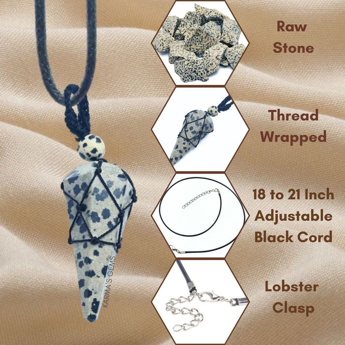 DALMATIAN JASPER STONE THREAD WRAPPED PENDULUM PENDANT