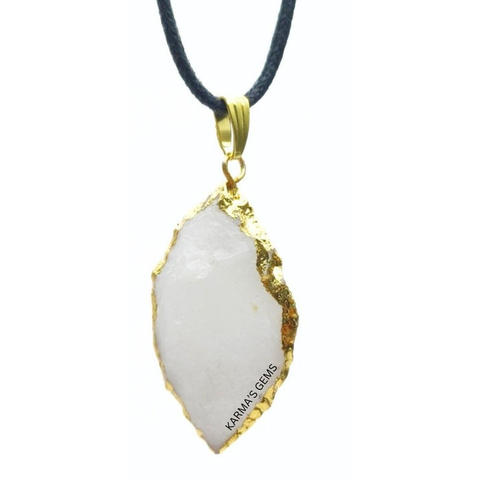 PENDENTIF EN PIERRE DE QUARTZ BLANC ÉLECTROPLAQUÉ