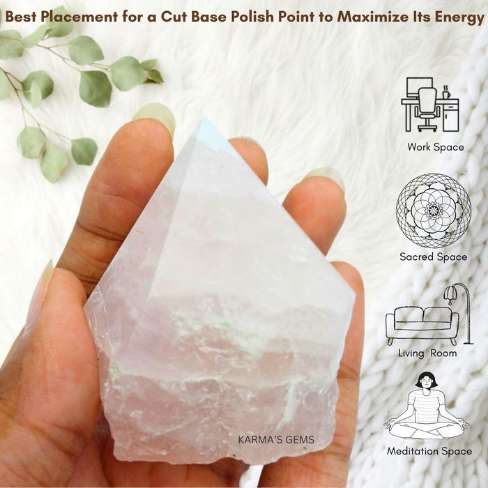 ROSE QUARTZ STONE CUT BASE POLISH POINT