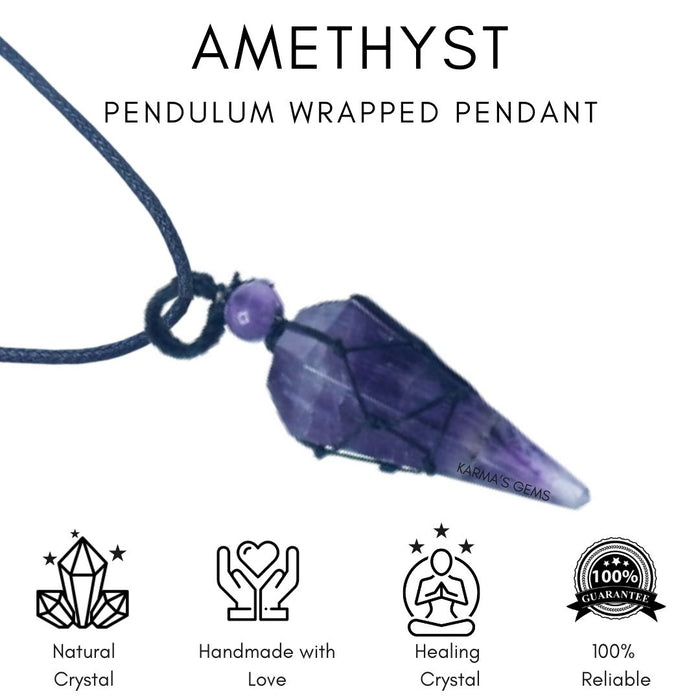 AMETHYST STONE THREAD WRAPPED PENDULUM PENDANT