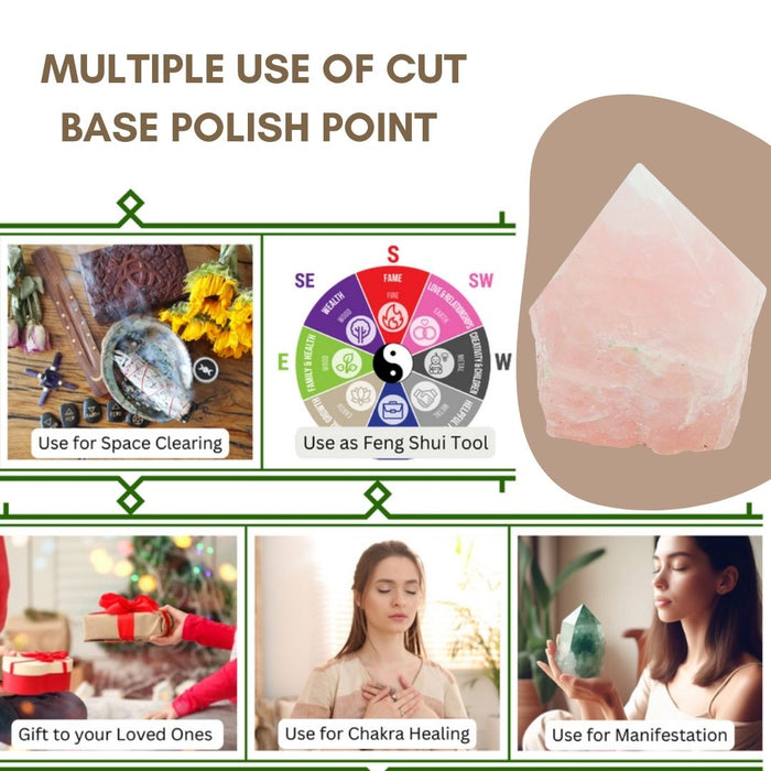 ROSE QUARTZ STONE CUT BASE POLISH POINT