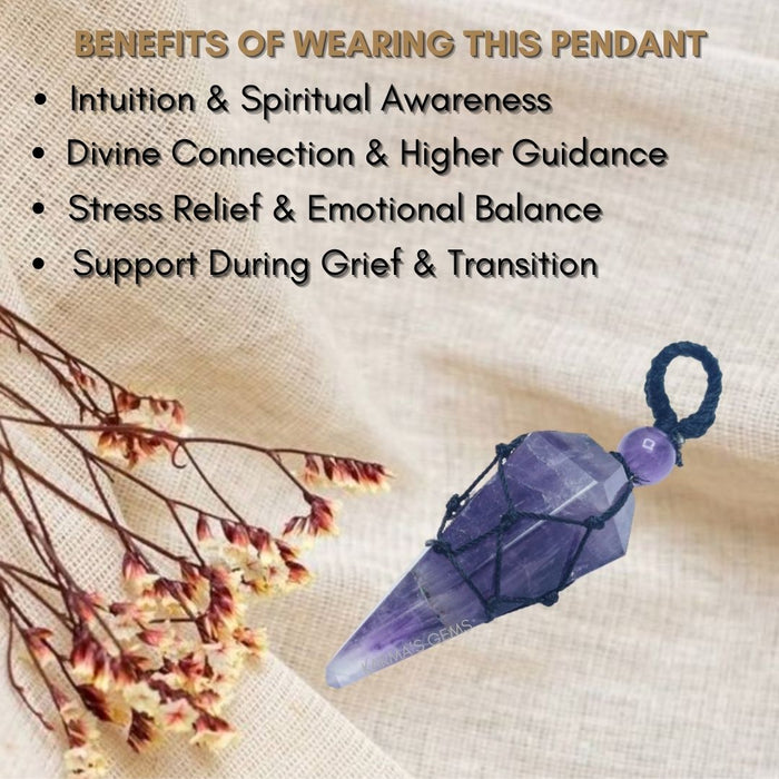 AMETHYST STONE THREAD WRAPPED PENDULUM PENDANT