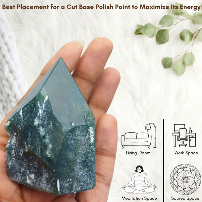 MOSS AGATE STONE CUT BASE POLISH POINT