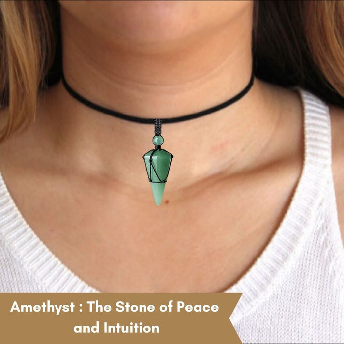 AMETHYST STONE THREAD WRAPPED PENDULUM PENDANT