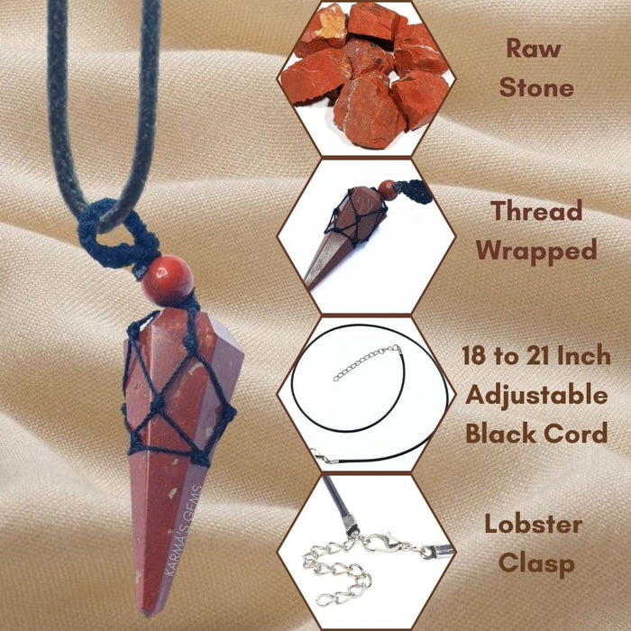 RED JASPER STONE THREAD WRAPPED PENDULUM PENDANT