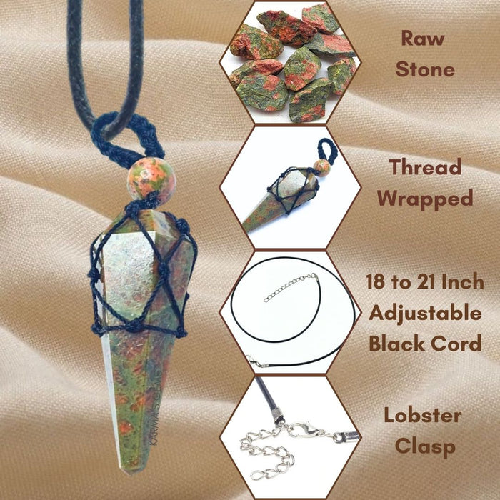 UNAKITE STONE THREAD WRAPPED PENDULUM PENDANT