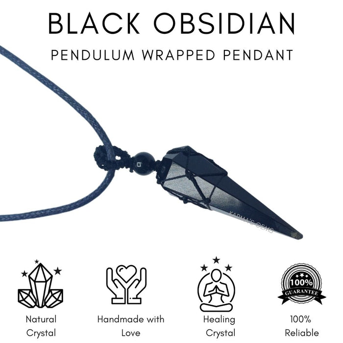 BLACK OBSIDIAN STONE THREAD WRAPPED PENDULUM PENDANT