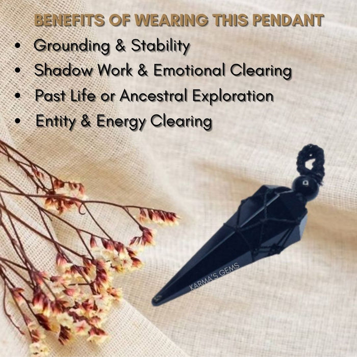 BLACK OBSIDIAN STONE THREAD WRAPPED PENDULUM PENDANT