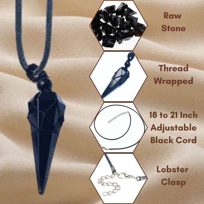 BLACK OBSIDIAN STONE THREAD WRAPPED PENDULUM PENDANT