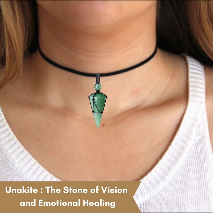 UNAKITE STONE THREAD WRAPPED PENDULUM PENDANT