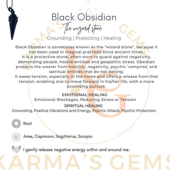 BLACK OBSIDIAN STONE THREAD WRAPPED PENDULUM PENDANT