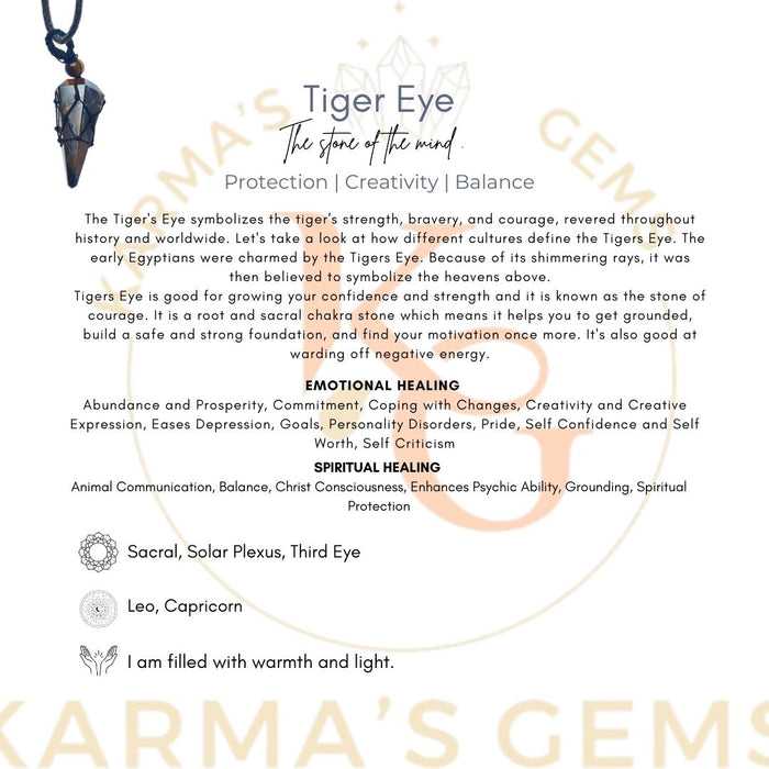 TIGER EYE STONE THREAD WRAPPED PENDULUM PENDANT