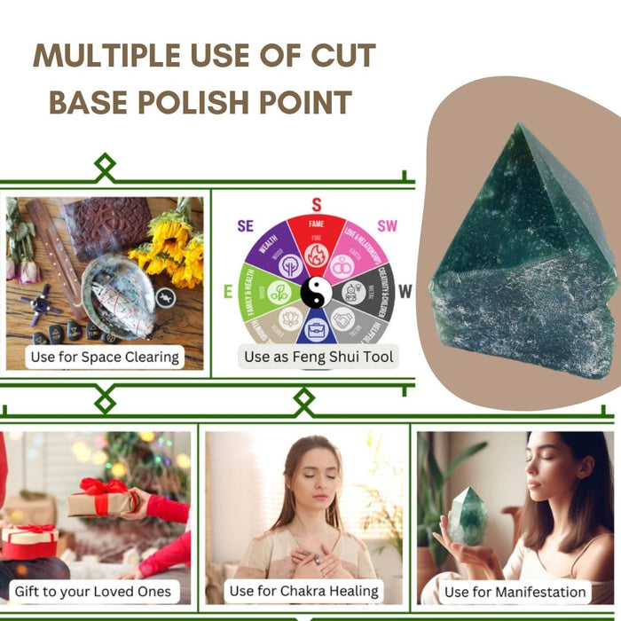 MOSS AGATE STONE CUT BASE POLISH POINT