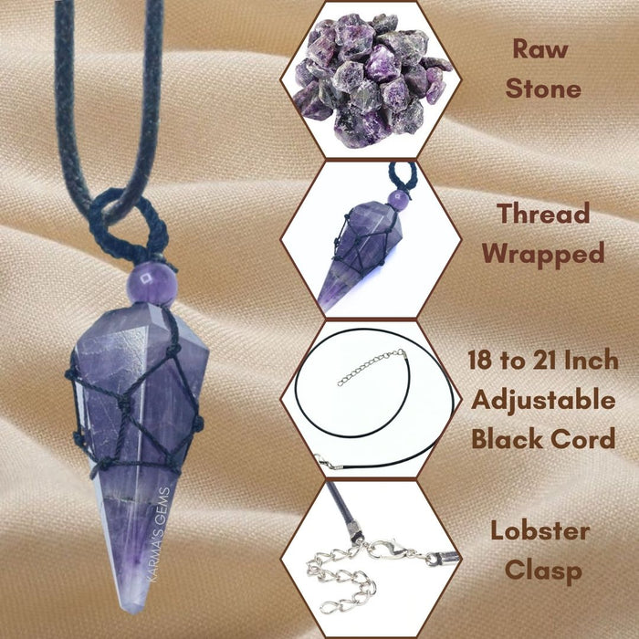 AMETHYST STONE THREAD WRAPPED PENDULUM PENDANT