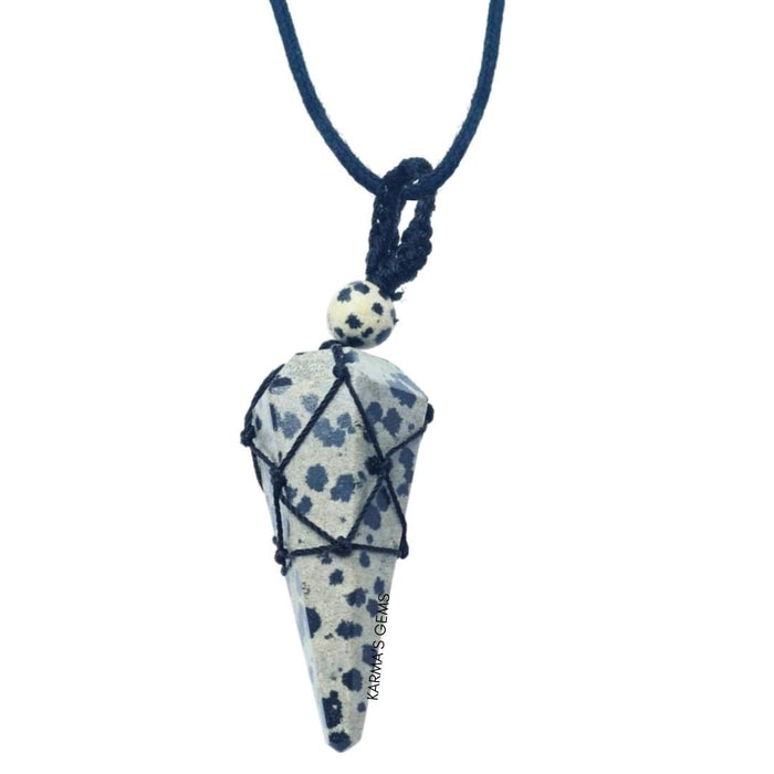 DALMATIAN JASPER STONE THREAD WRAPPED PENDULUM PENDANT
