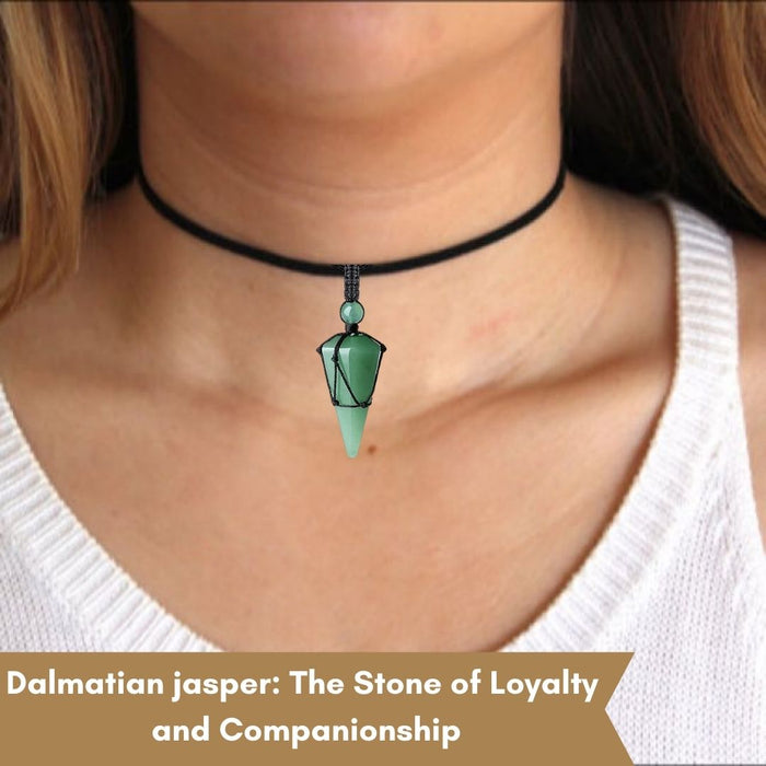 DALMATIAN JASPER STONE THREAD WRAPPED PENDULUM PENDANT