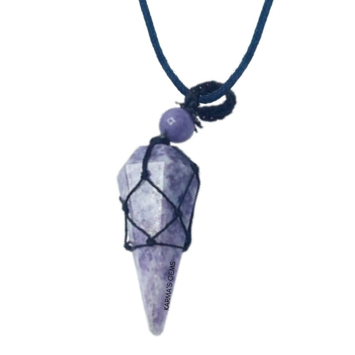 LEPIDOLITE STONE THREAD WRAPPED PENDULUM PENDANT