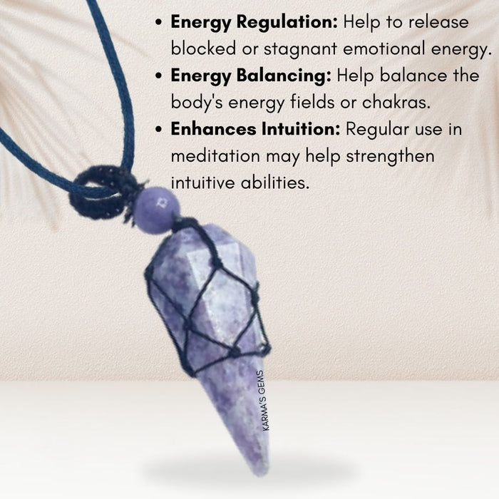 LEPIDOLITE STONE THREAD WRAPPED PENDULUM PENDANT