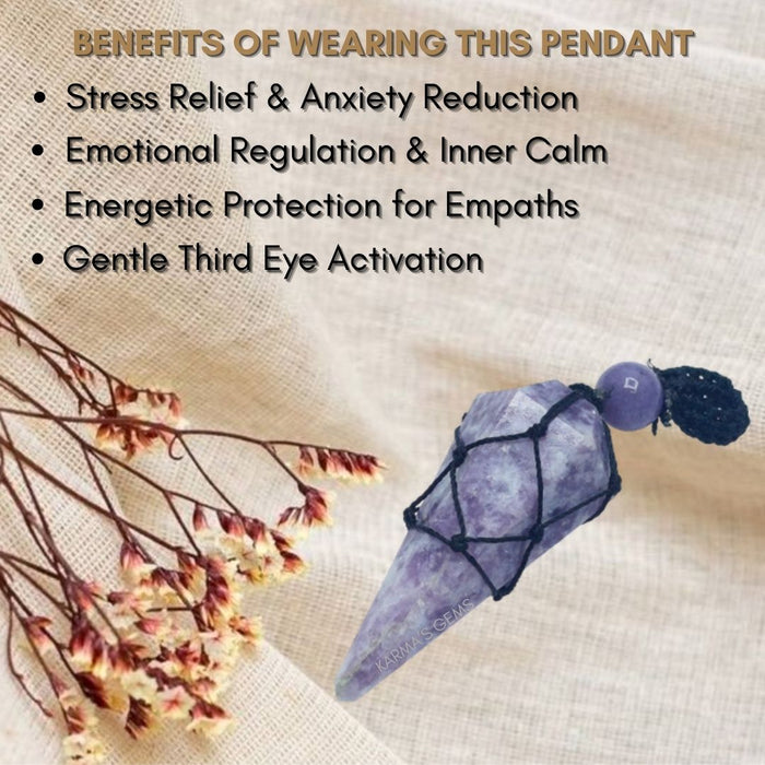 LEPIDOLITE STONE THREAD WRAPPED PENDULUM PENDANT