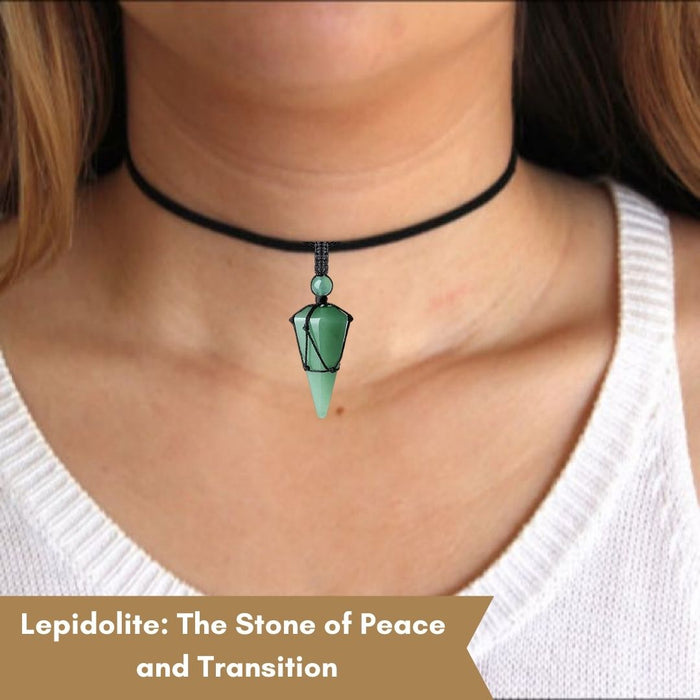 LEPIDOLITE STONE THREAD WRAPPED PENDULUM PENDANT